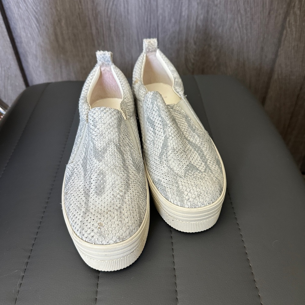 LN Marc Fischer Elise soft suede metallic snakeskin slip on platform sneakers